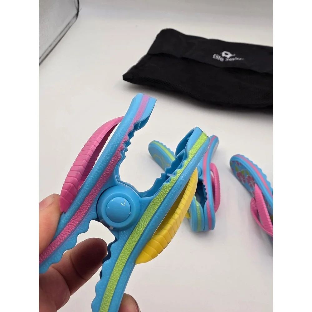 Elite Trend Flip Flop Beach Towel Clips Set of 3 Blue Pink Floral With Mesh N3